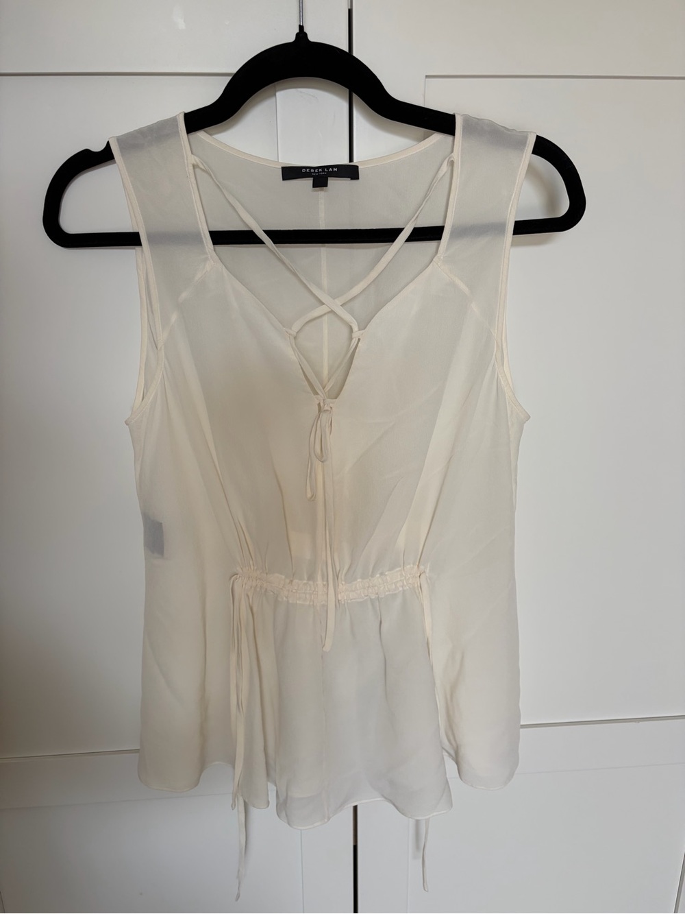 Derek Lam Sleeveless Cream Tie-Front Blouse
